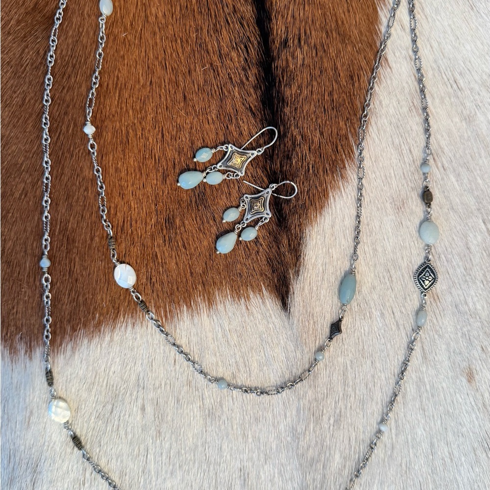James Avery Retired Tessares Amazonite Silver & Bronze Earrings & Necklace SET